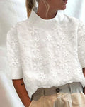 Blouse Femme À Col Montant Brodé En Coton Et Dentelle