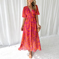 Robe Longue Femme Col En V Fluide Et Légèrement Extensible
