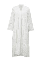 Robe Longue Femme En Coton Brodé Col V Manches Évasées