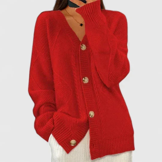 Cardigan boutonné à col V coupe décontractée pour femme