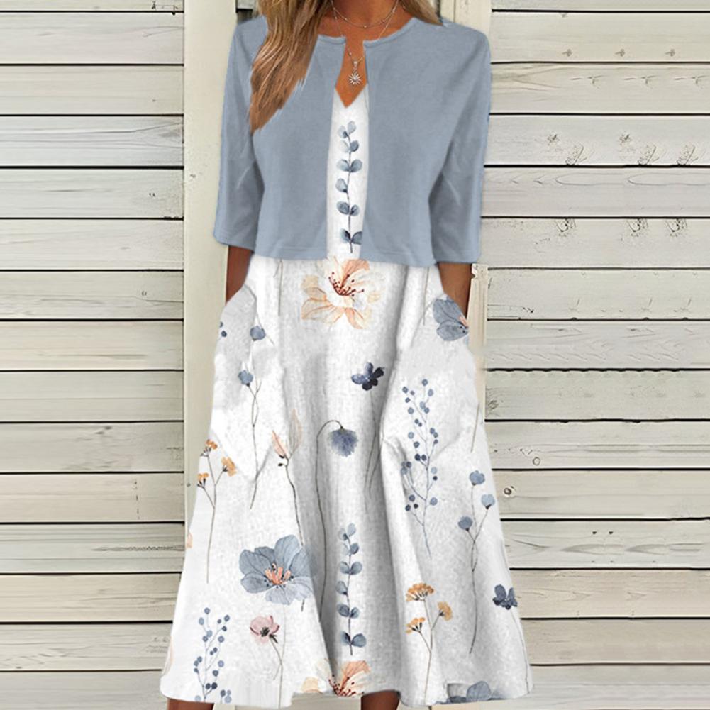 Robe Fleurie Femme Deux Pièces Avec Boléro Assorti
