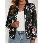Blouson Aviateur Femme À Imprimé Fleuri Et Zip