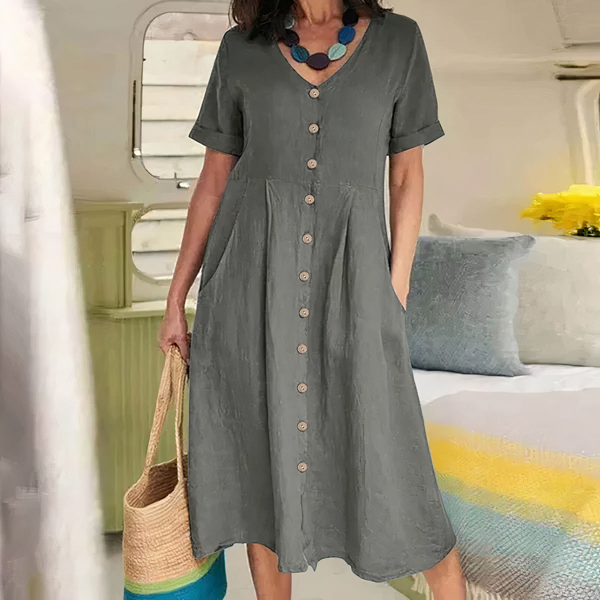 Robe D'Été Femme Fluide Et Légère En Tissu Respirant