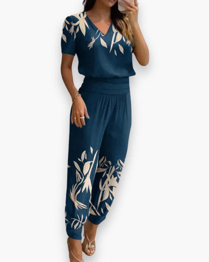 Combinaison Femme Ajustée À Col V Élégante Et Fluide