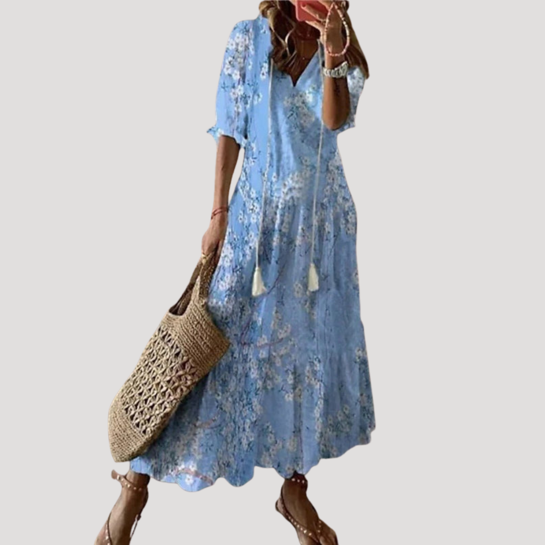 Robe Longue Bohème Femme Fluide À Col V Et Liens
