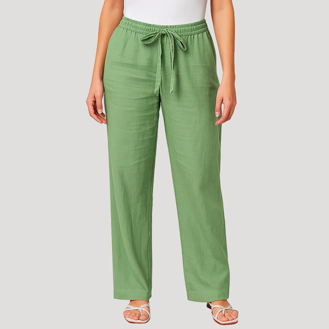 Pantalon Lin Femme Léger À Taille Élastiquée Et Poches