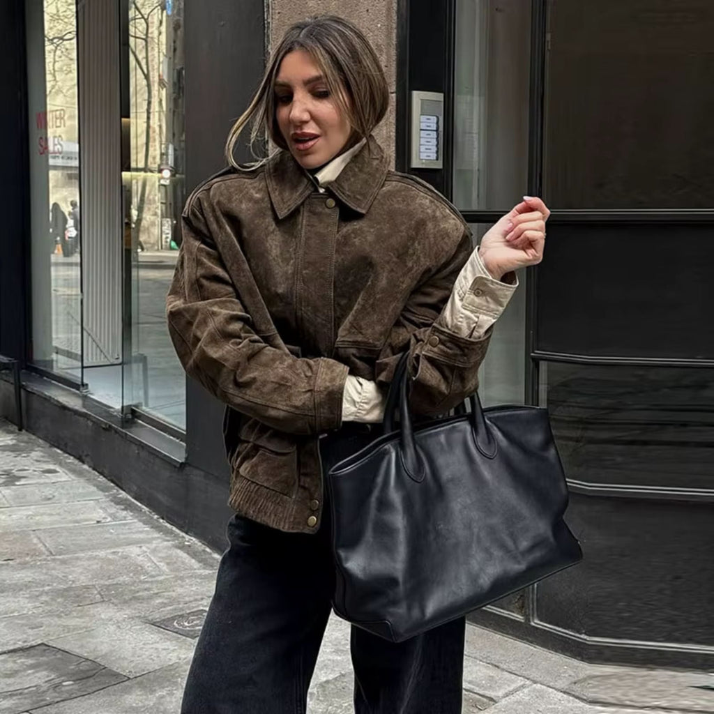 Veste Femme Oversize Effet Suédine À Col Classique