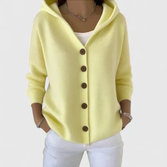Cardigan à capuche boutonné coupe décontractée pour femme