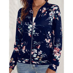 Blouson Aviateur Femme À Imprimé Fleuri Et Zip