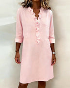 Robe Lin Femme À Col V Et Volants Manches Longues