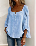 Blouse en lin mélangé à encolure carrée pour femme