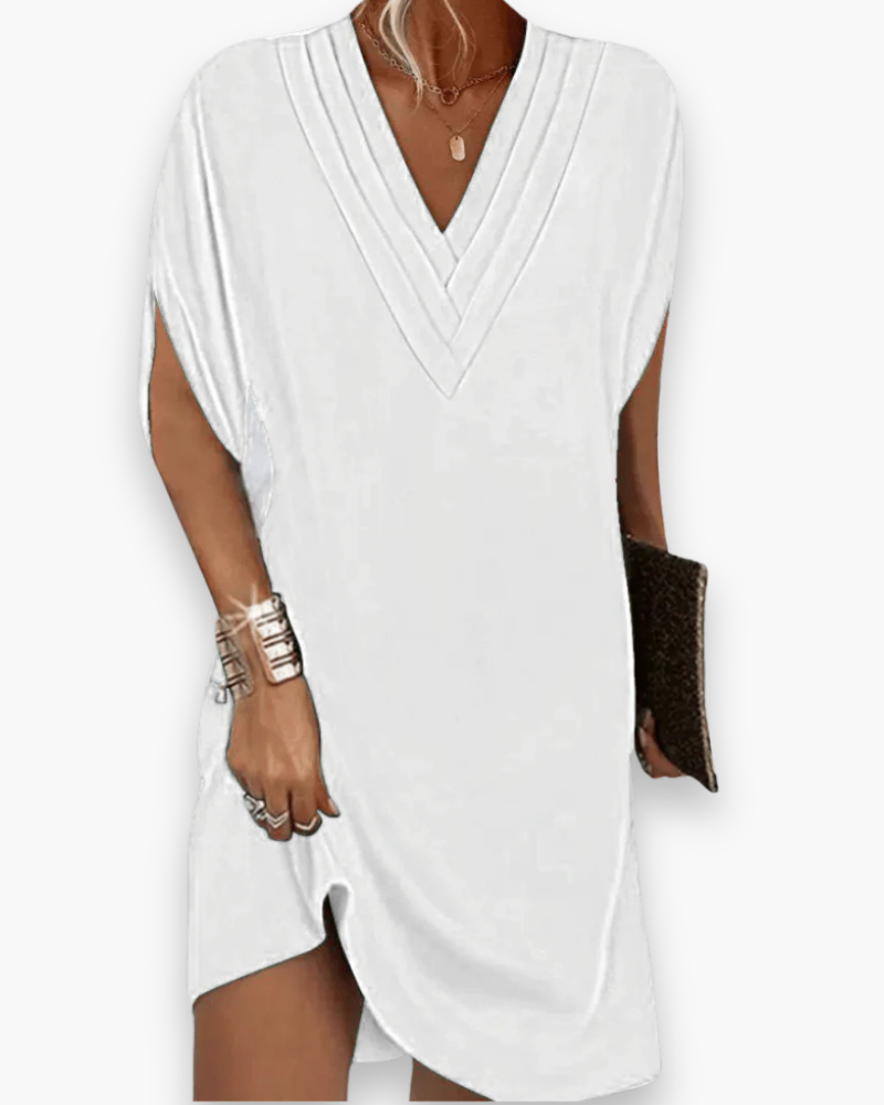 Robe Courte Femme Fluide Avec Col En V Pour L'Été