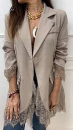Blazer Femme Ajusté À Col Tailleur Et Finitions Dentelle