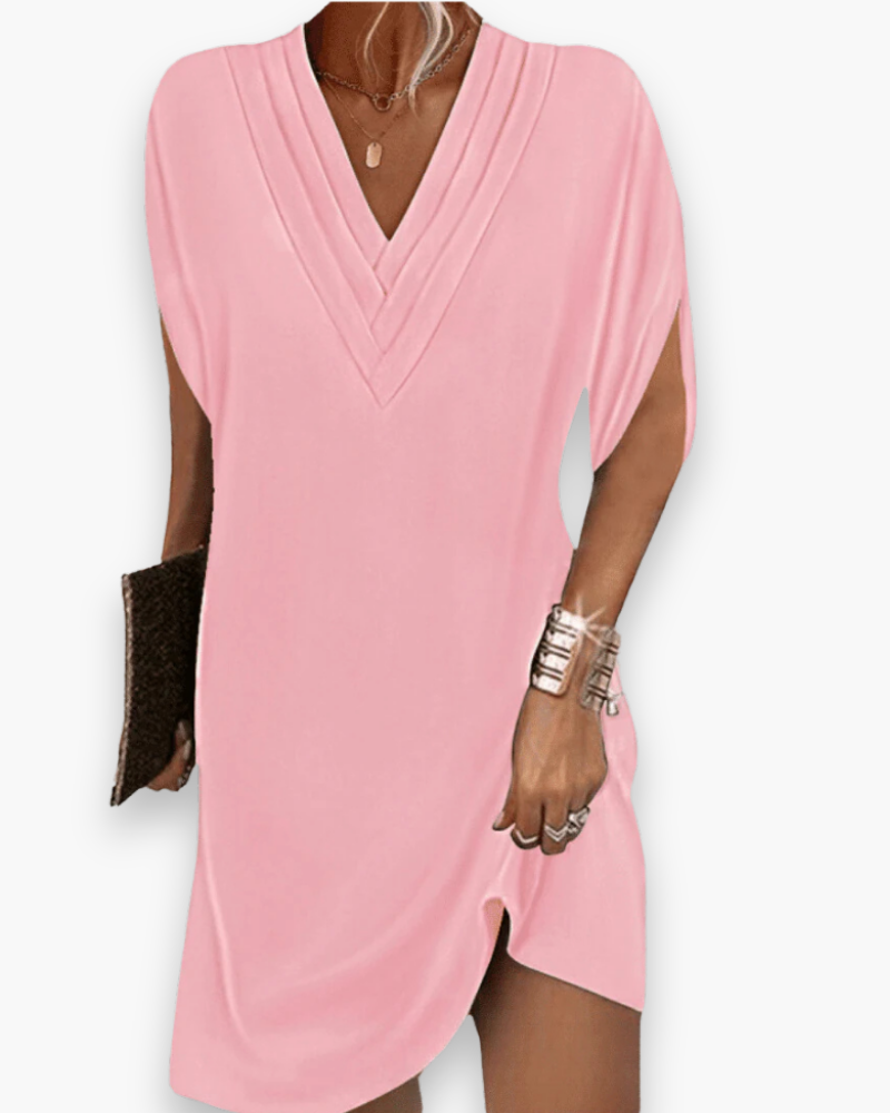 Robe Courte Femme Fluide Avec Col En V Pour L'Été