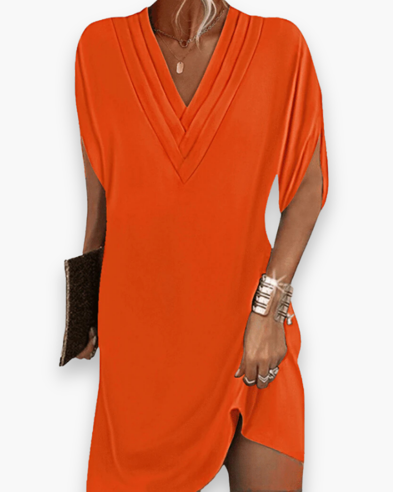 Robe Courte Femme Fluide Avec Col En V Pour L'Été
