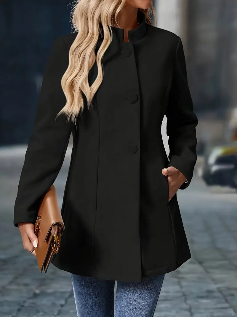 Manteau Femme Hiver Mi-Long Col Montant Coupe Structurée