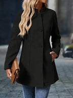 Manteau Femme Hiver Mi-Long Col Montant Coupe Structurée