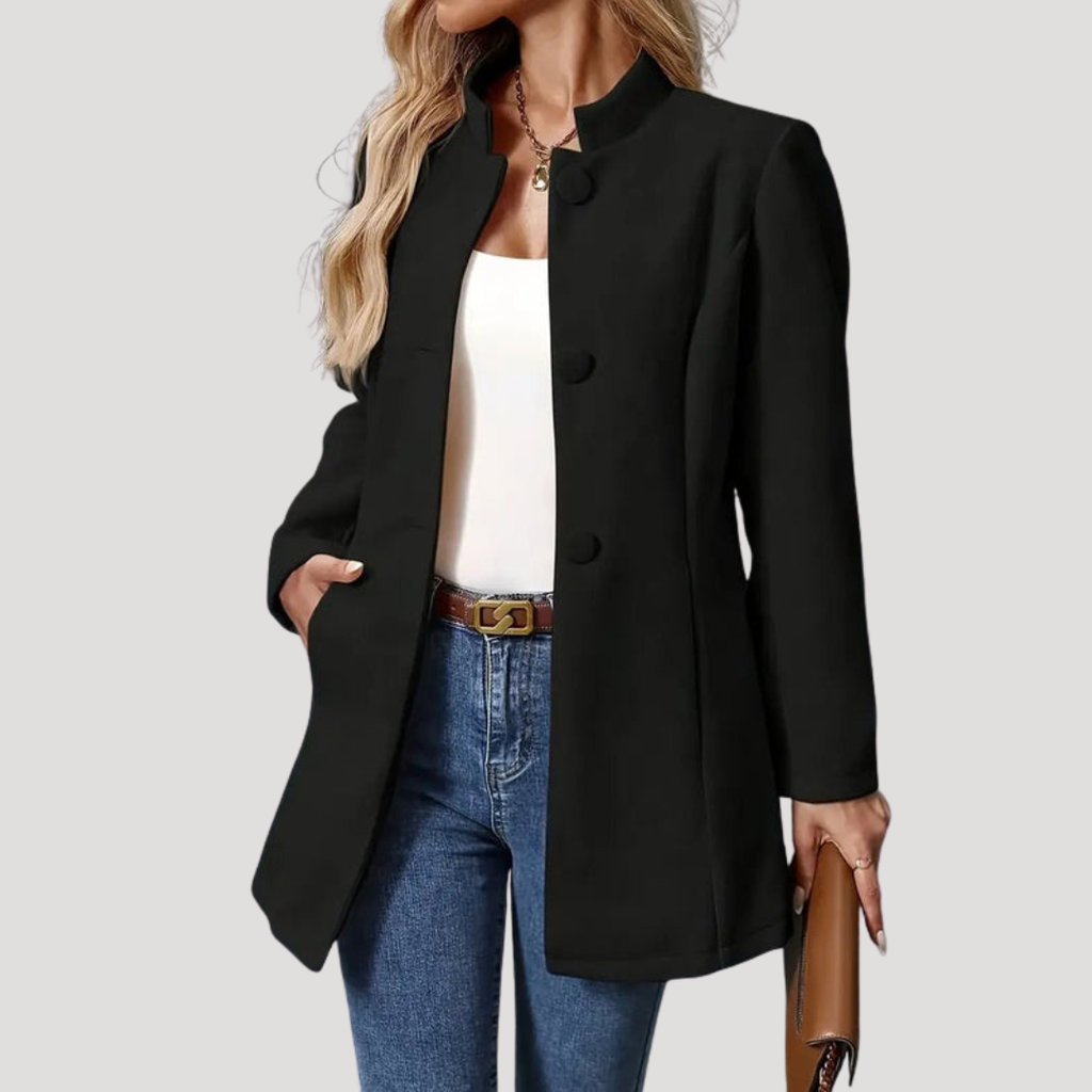 Manteau Femme Mi-Long Col Montant Poches Passepoilées