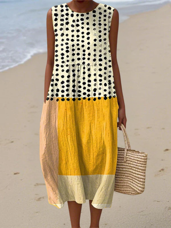Robe midi à pois colorblock pour femme