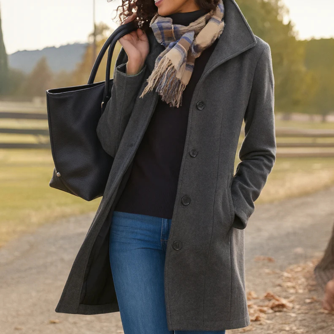 Manteau Femme Hiver À Coupe Droite Et Fermeture Boutons