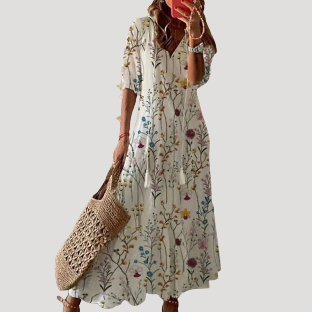 Robe Longue Bohème Femme Fluide À Col V Et Liens