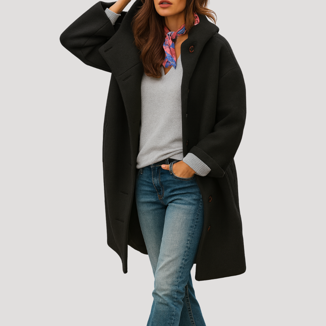 Manteau À Capuche Femme Mi-Long Boutonné Et Chaud