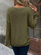 Pull gaufré à col rond et épaules tombantes pour femme