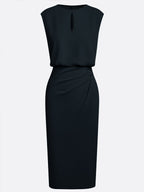Robe Midi Femme Drapée À Décolleté Ouvert Et Coupe Ajustée
