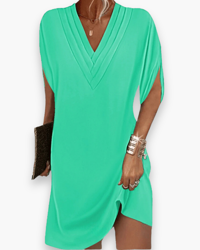 Robe Courte Femme Fluide Avec Col En V Pour L'Été