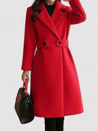 Manteau Hiver Femme En Laine À Ceinture Fine Et Revers