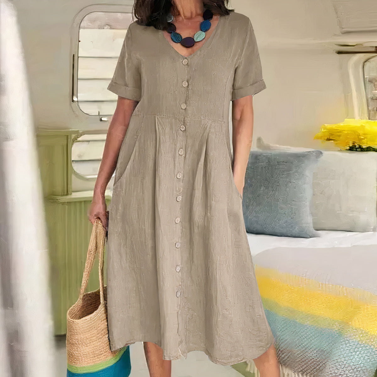 Robe D'Été Femme Fluide Et Légère En Tissu Respirant