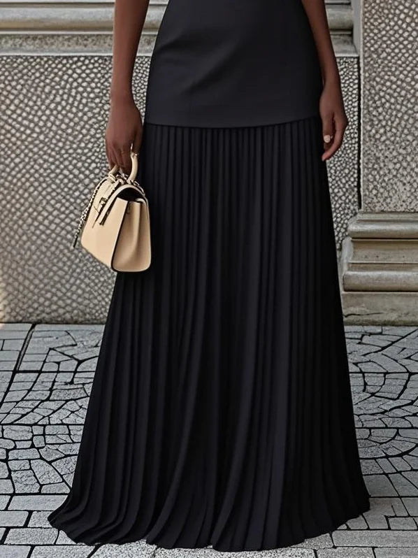 Robe longue plissée sans manches pour femme