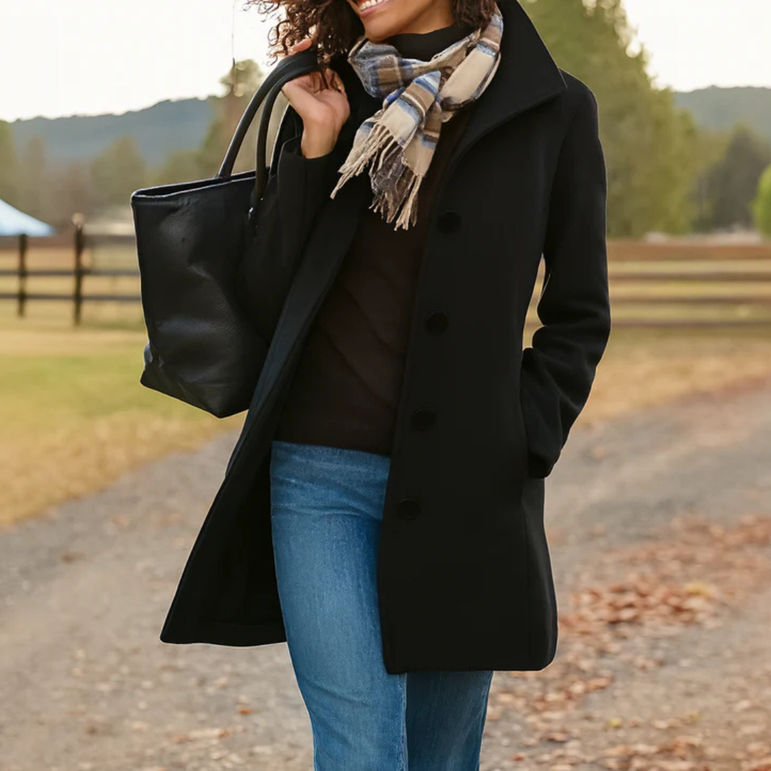 Manteau Femme Hiver À Coupe Droite Et Fermeture Boutons