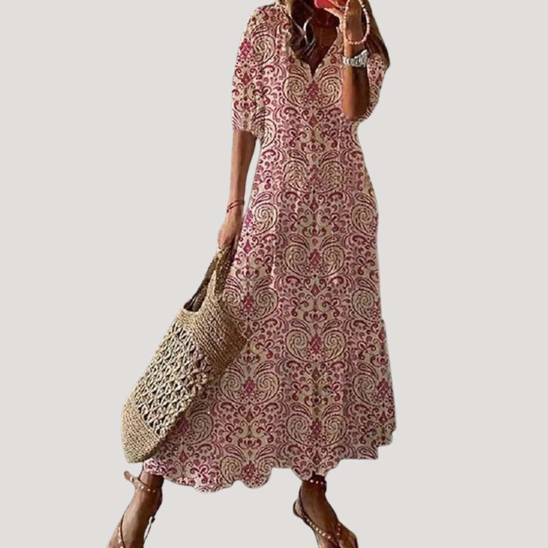 Robe Longue Bohème Femme Fluide À Col V Et Liens