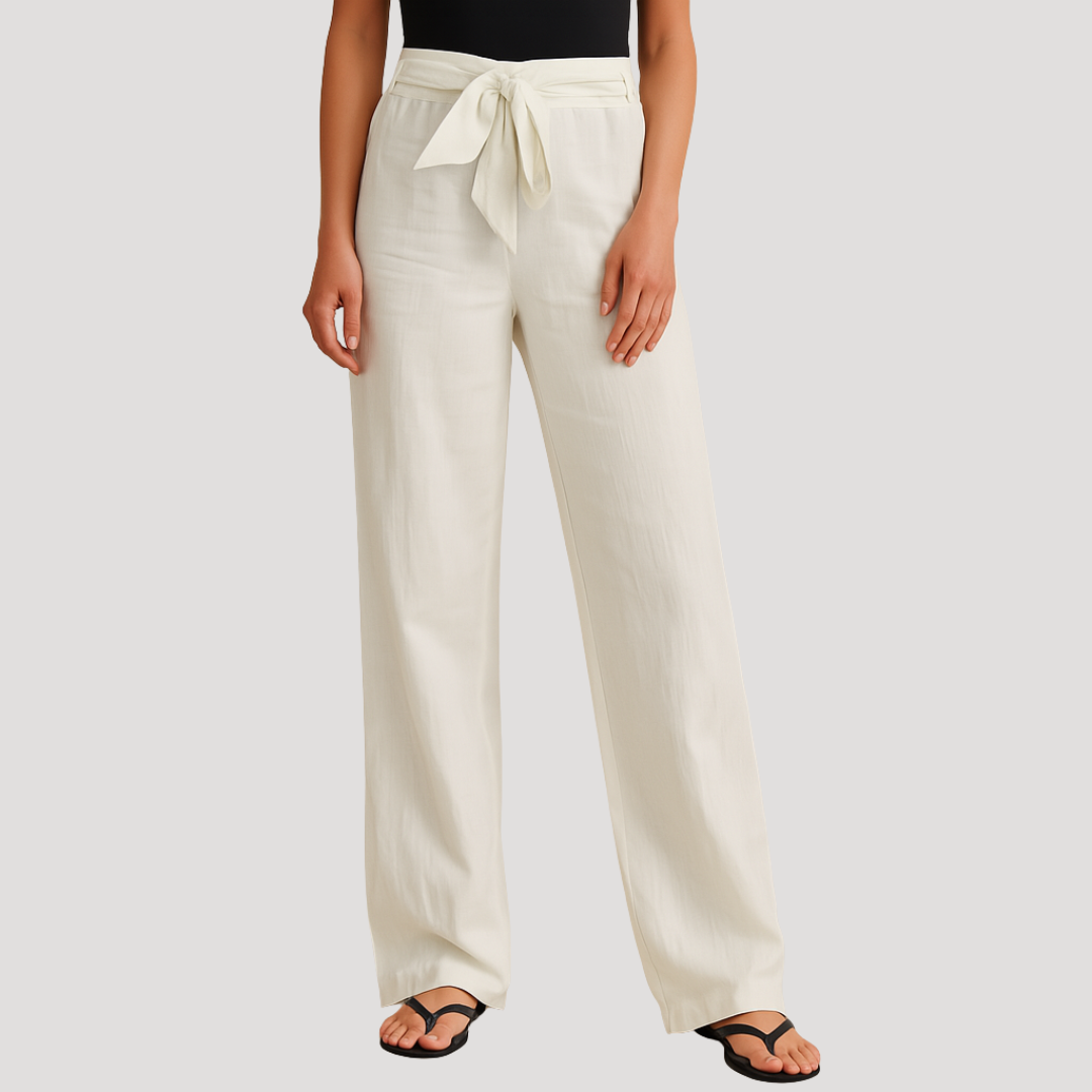 Pantalon Lin Femme Léger À Taille Élastiquée Et Poches