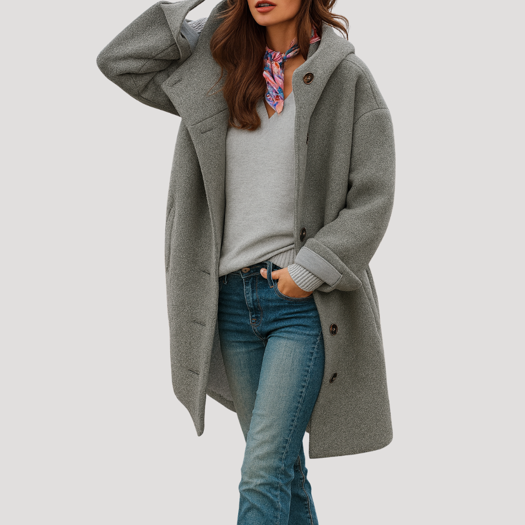 Manteau À Capuche Femme Mi-Long Boutonné Et Chaud