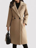 Manteau Hiver Femme En Laine À Ceinture Fine Et Revers