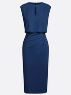 Robe Midi Femme Drapée À Décolleté Ouvert Et Coupe Ajustée