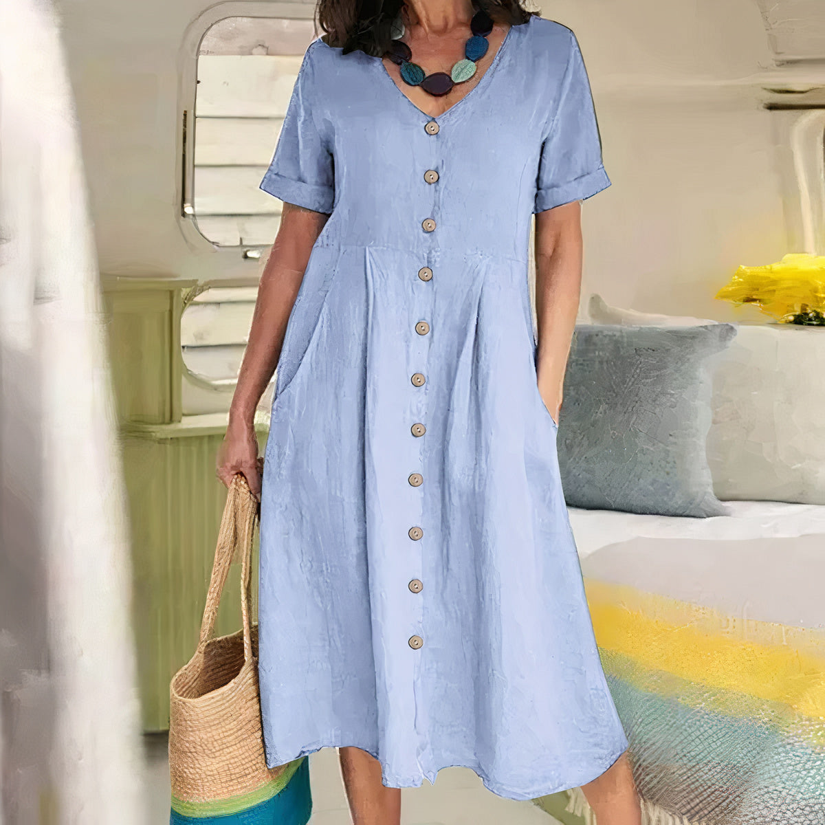 Robe D'Été Femme Fluide Et Légère En Tissu Respirant