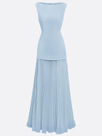 Robe longue plissée sans manches pour femme