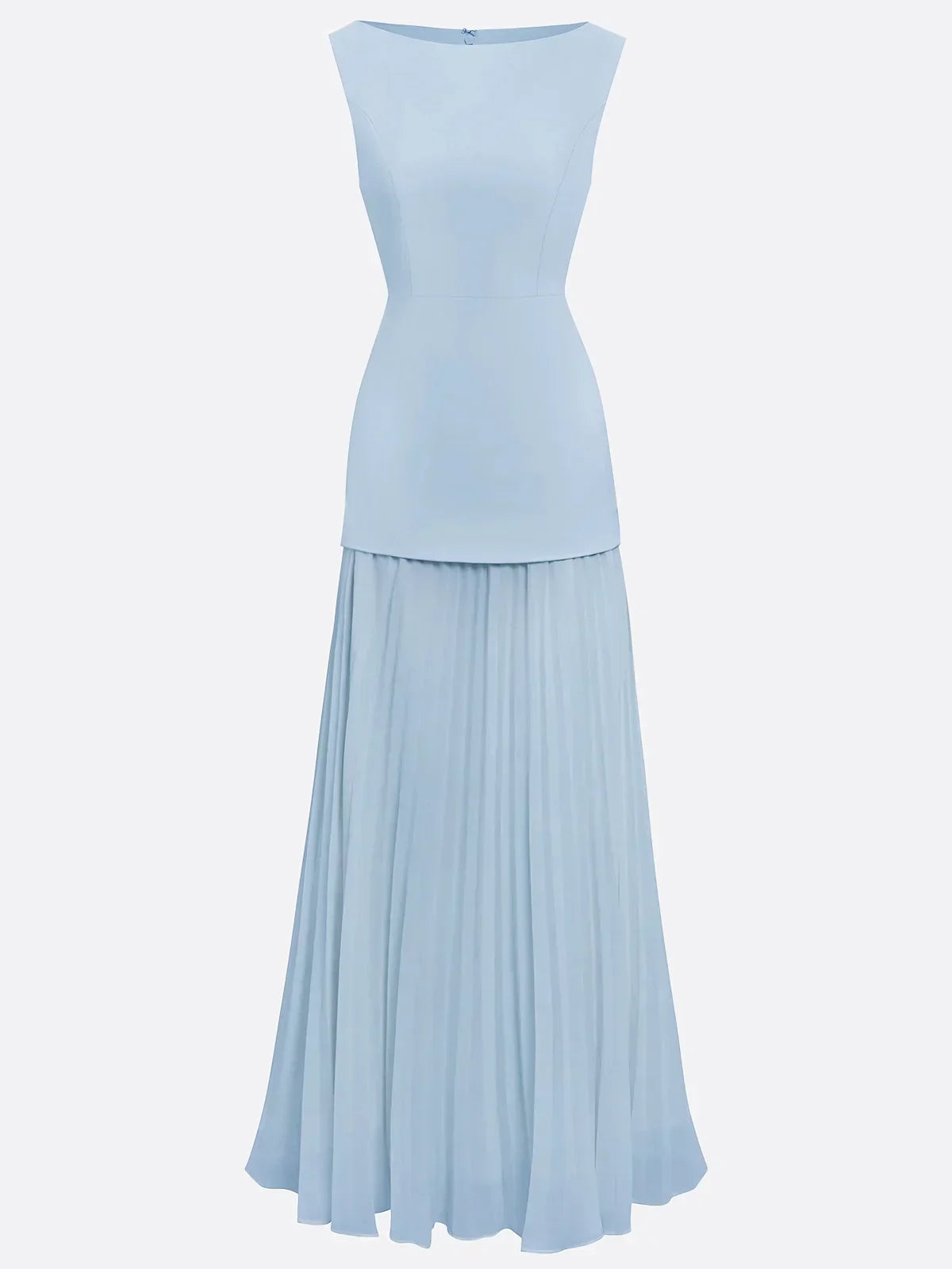 Robe longue plissée sans manches pour femme