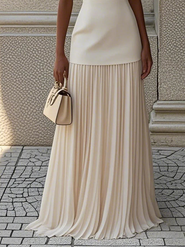 Robe longue plissée sans manches pour femme