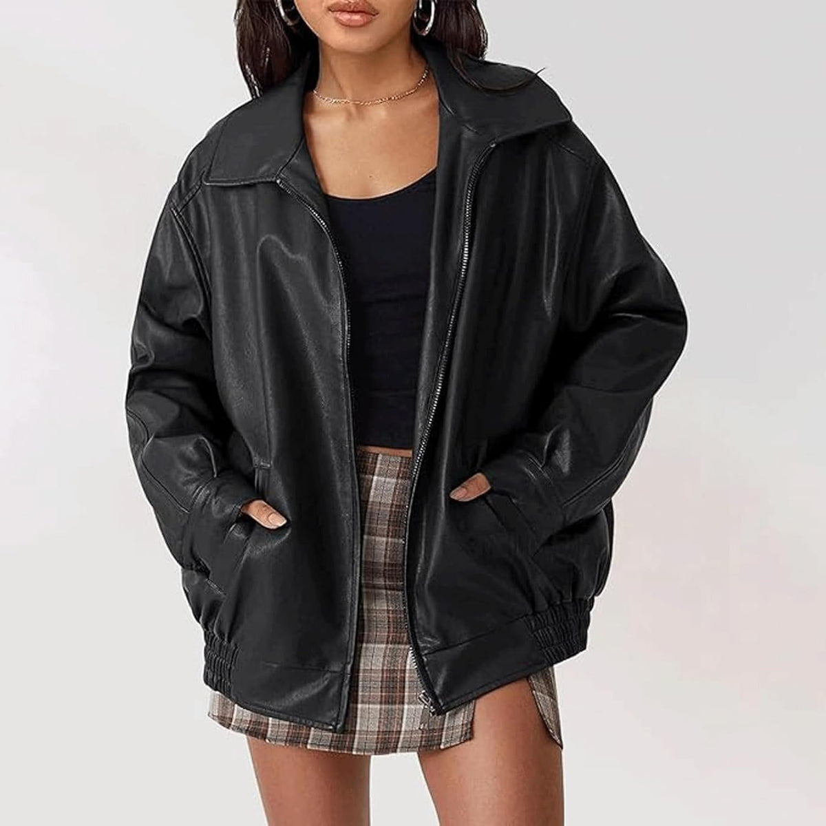 Veste Femme En Simili Cuir Oversize Style Biker