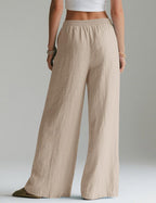 Pantalon Large Femme En Lin Et Coton Taille Élastique