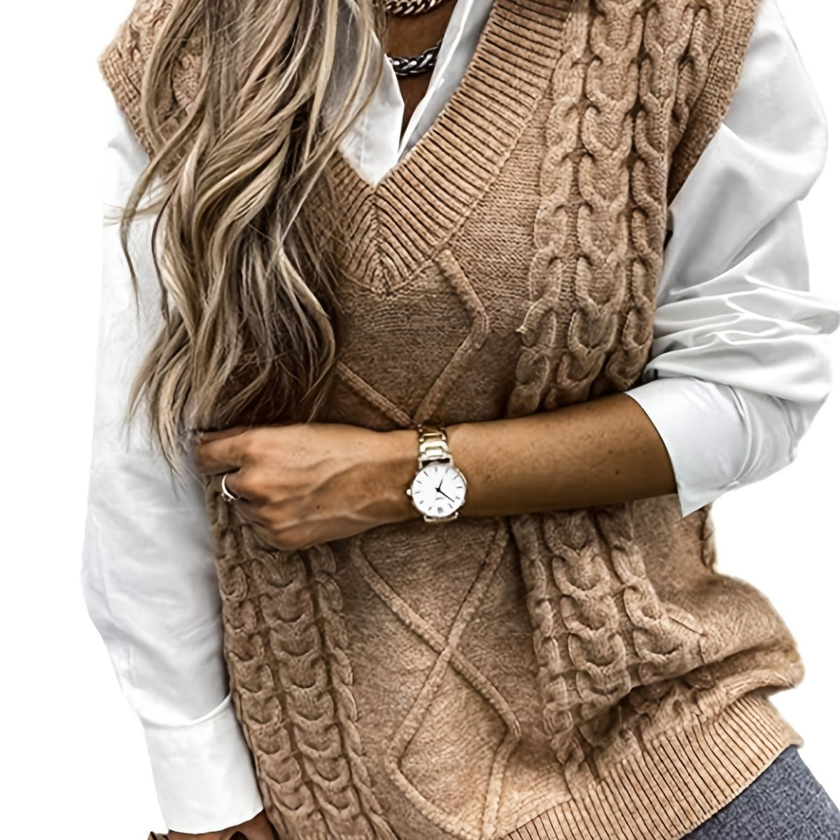 Débardeur en maille torsadée à col V pour femme