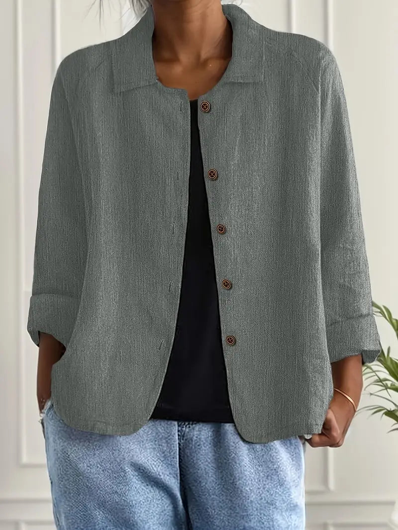 Veste décontractée boutonnée à manches retroussées pour femme