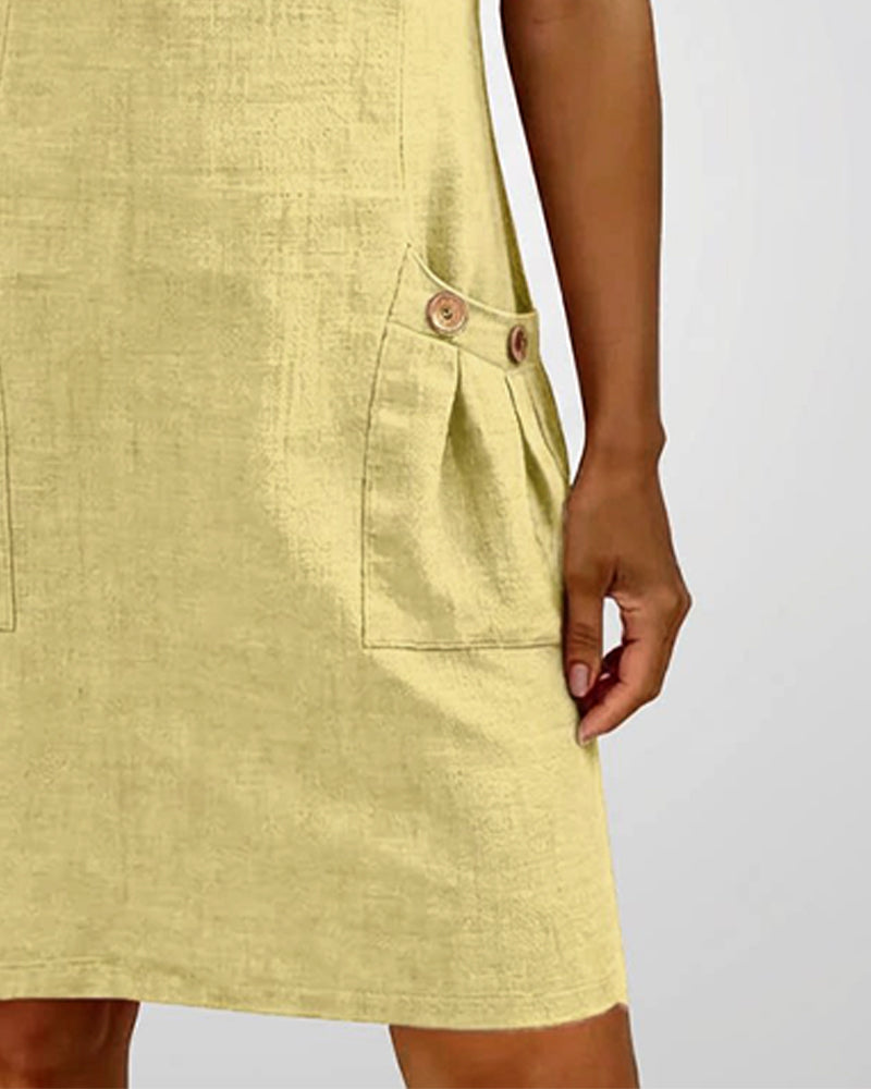 Robe courte coupe A-line en coton et lin à fermeture zippée pour femme