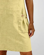 Robe courte coupe A-line en coton et lin à fermeture zippée pour femme