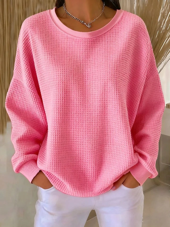 Pull Femme Oversize En Maille Gaufrée Douce Et Chaude