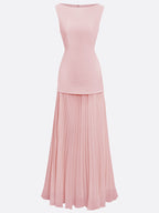 Robe longue plissée sans manches pour femme